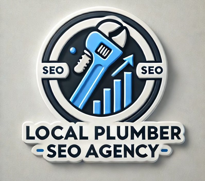 Logo for a local plumber SEO agency featuring a wrench and growth charts.